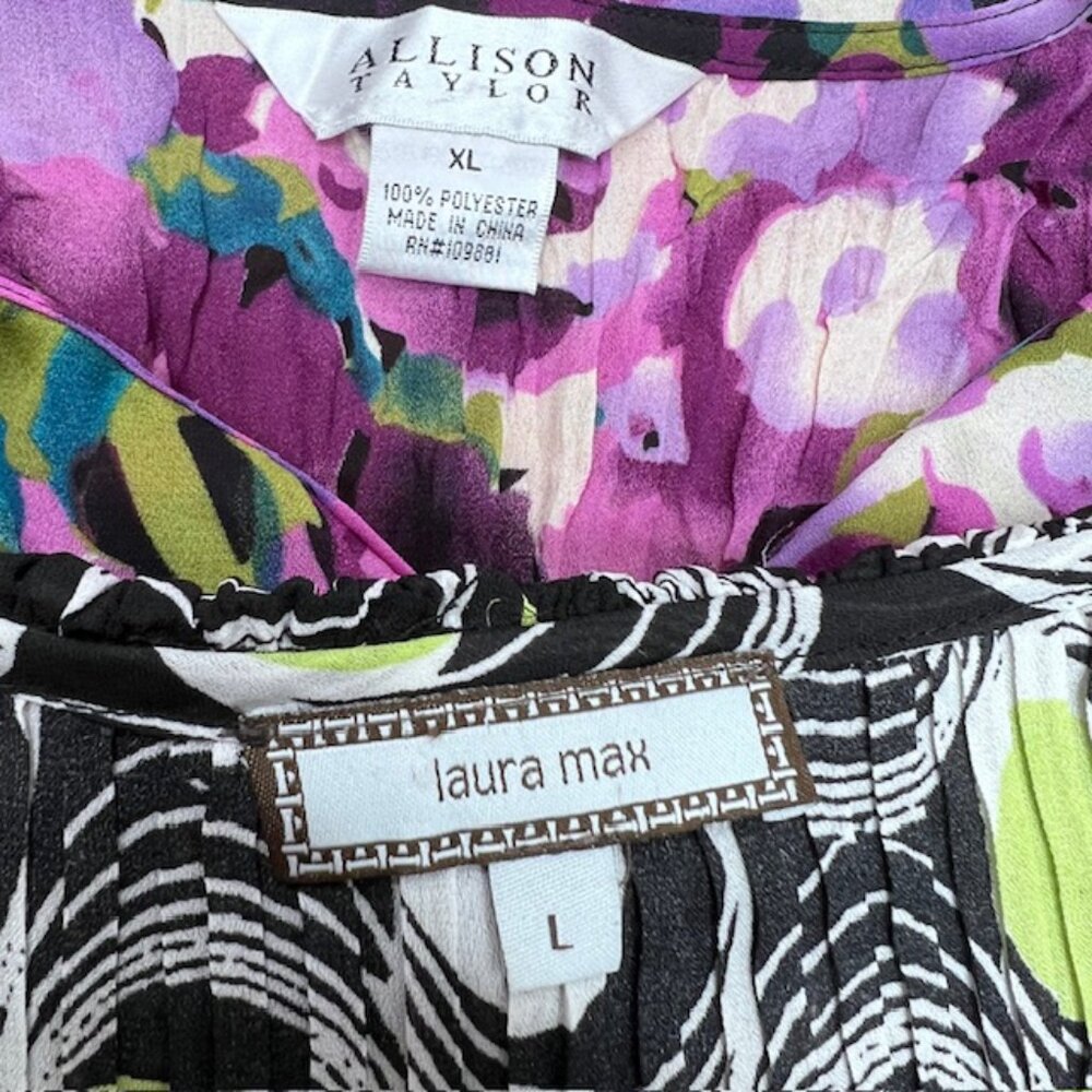 Allison Taylor & Laura Max Blouse L+XL Pleated Ruffle V-Neck Bell Sleeve(#53 - Picture 4 of 14